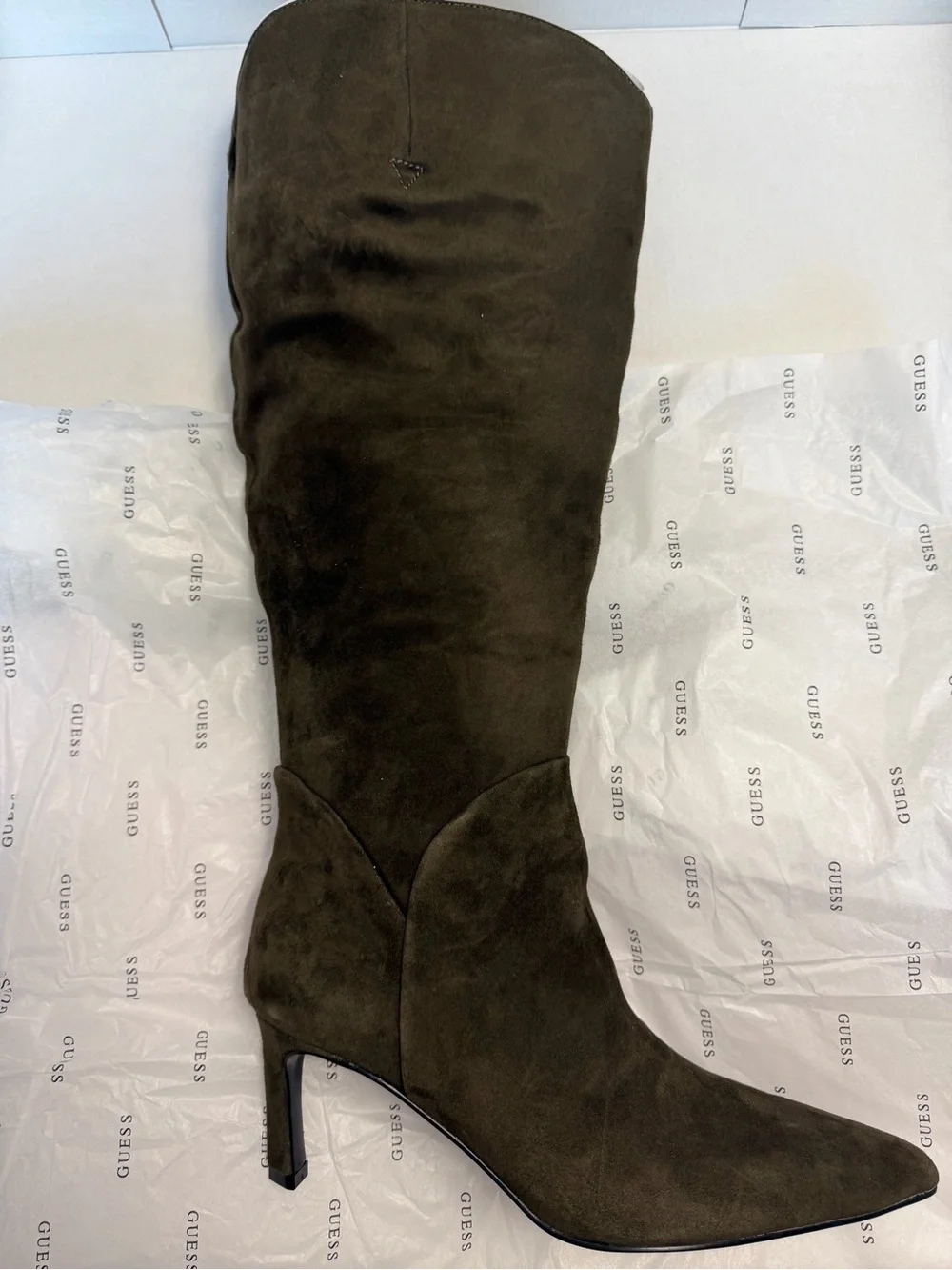 Guess Palisa Suede Knee-High Wide Calf Boots- Medium Green